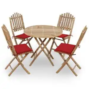 Brico Depôt Vidaxl juego de comedor de jardín plegable 5 piezas bambú con cojines oferta