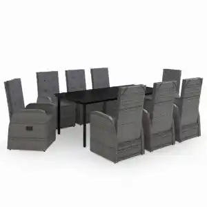 Brico Depôt Vidaxl juego de comedor para jardín 9 piezas con cojines gris oferta
