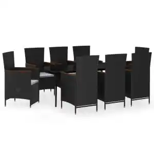 Brico Depôt Vidaxl juego de comedor para jardín 9 piezas con cojines negro oferta