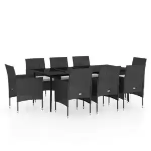 Brico Depôt Vidaxl juego de comedor para jardín 9 piezas con cojines negro oferta