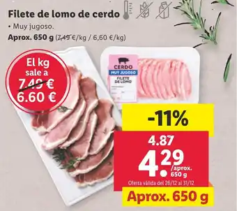 Lidl Filete de lomo de cerdo oferta