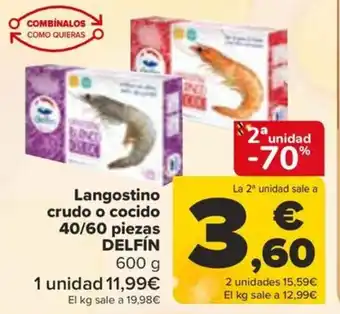 Carrefour Langostino crudo o cocido 40/60 piezas DELFÍN oferta