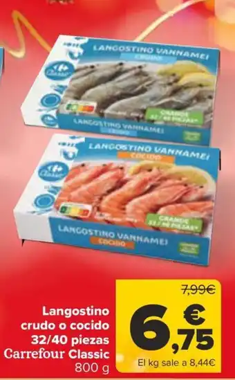 Carrefour Langostino crudo o cocido 32/40 piezas Carrefour Classic oferta