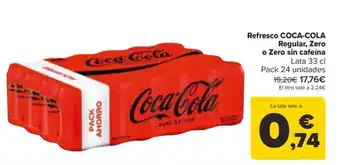 Carrefour Refresco COCA-COLA Regular, Zero o Zero sin cafeína oferta
