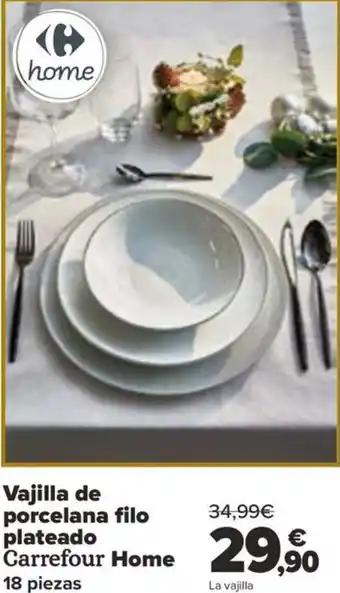 Carrefour Vajilla de porcelana filo plateado Carrefour Home oferta