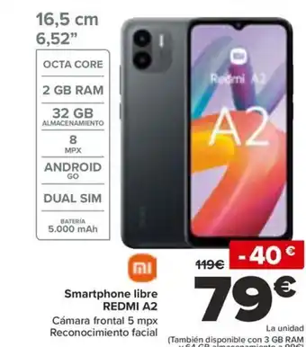 Carrefour Smartphone libre REDMI A2 oferta
