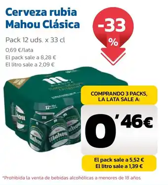 AhorraMas Cerveza rubia Mahou Clásica- oferta