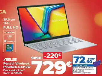 Carrefour ASUS Portátil Vivobook F1504ZA-NJ312W Procesador Intel® Core™ i7-1255U oferta
