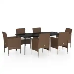 Brico Depôt Vidaxl juego de comedor de jardín 7 piezas con cojines marrón y negro oferta