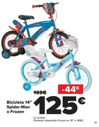Carrefour Bicicleta 14" Spider-Man o Frozen oferta