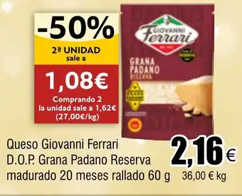 FROIZ Queso Giovanni Ferrari D.O.P. Grana Padano Reserva madurado 20 meses rallado 60 g oferta