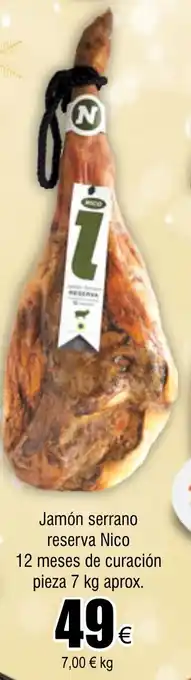 FROIZ Jamón serrano reserva Nico 12 meses de curación pieza 7 kg aprox. oferta