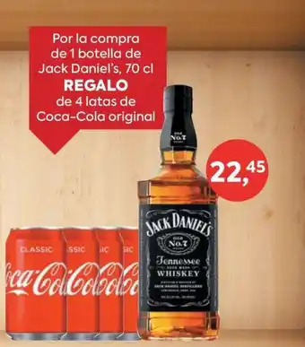 Suma Supermercados Por la compra de 1 botella de Jack Daniel's, 70 cl REGALO de 4 latas de Coca-Cola original oferta