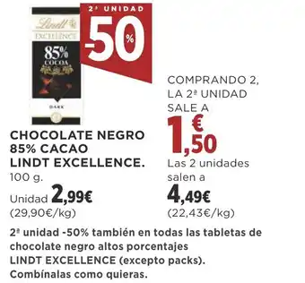 Supercor CHOCOLATE NEGRO 85% CACAO LINDT EXCELLENCE. oferta