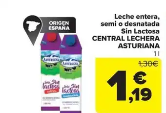 Carrefour Market Leche entera, semi o desnatada Sin Lactosa CENTRAL LECHERA ASTURIANA oferta