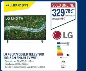 Makro Lg 43up77006lb Televisor 109.2 Cm Smart Tv Wifi oferta