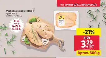 Lidl Pechuga de pollo entera oferta