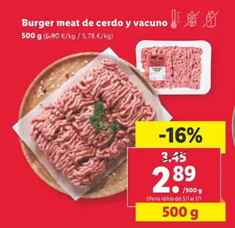 Lidl Burger meat de cerdo y vacuno oferta