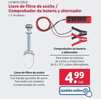 Lidl Llave de filtro de aceite / Comprobador de batería y alternador oferta