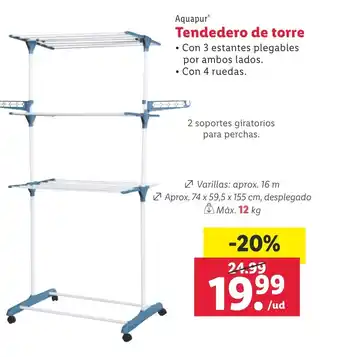 Lidl Aquapur Tendedero de torre oferta
