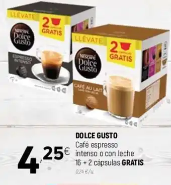 Coviran Dolce Gusto Café espresso intenso o con leche 16+2 cápsulas Gratis oferta