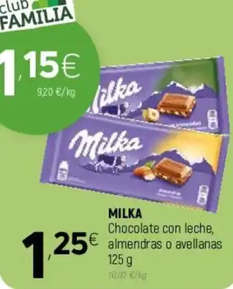 Coviran Milka Chocolate con leche, almendras o avellanas 125g oferta