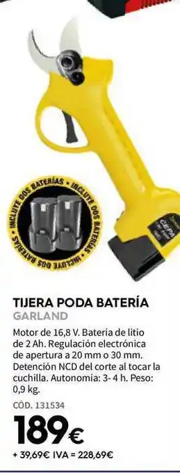 Tijera Poda Batería Garland