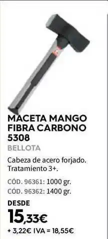 ferrOkey Maceta Mango Fibra Carbono 5308 Bellota oferta