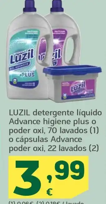 HiperDino LUZIL detergente líquido Advance higiene plus o poder oxi, 70 lavados (1) o cápsulas Advance poder oxi, 22 lavados (2) oferta