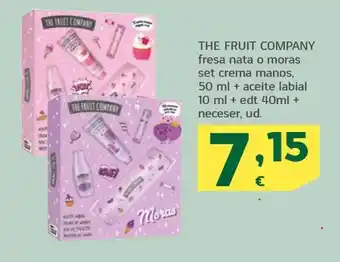 HiperDino THE FRUIT COMPANY fresa nata o moras set crema manos, 50 ml + aceite labial 10 ml + edt 40ml + neceser, ud. oferta