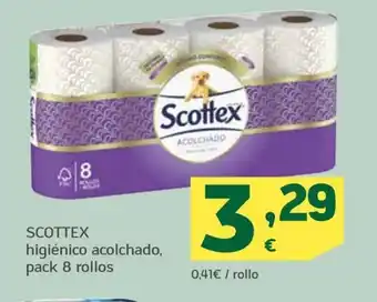 HiperDino SCOTTEX higiénico acolchado, pack 8 rollos oferta