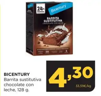Alimerka BICENTURY Barrita sustitutiva chocolate con leche, 128 g. oferta