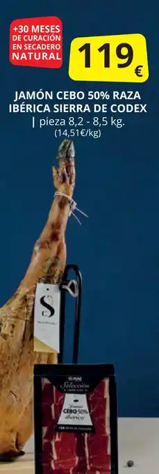 Supermercados MAS JAMÓN CEBO 50% RAZA IBÉRICA SIERRA DE CODEX oferta