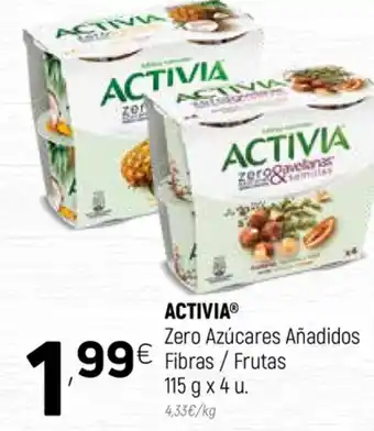 Coviran Activia Zero Azúcares Añadidos Fibras / Frutas 115 g x 4 u oferta