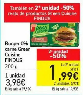 Carrefour Burger 0% carne green cuisine findus oferta