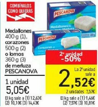 Carrefour Medallones, corazones o lomos de merluza pescanova oferta