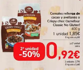 Carrefour Cereales rellenos de cacao y avellanas o crispy choc carrefour classic no gluten! oferta