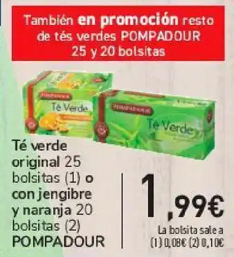 Carrefour Té verde original o con jengibre y naranja pompadour oferta