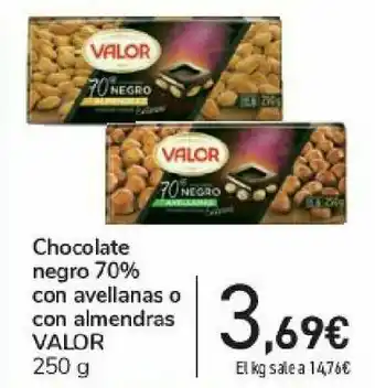Carrefour Chocolate negro 70% con avellanas o con almendras valor oferta