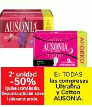 Carrefour En todas las compresas ultrafina y cotton ausonia oferta