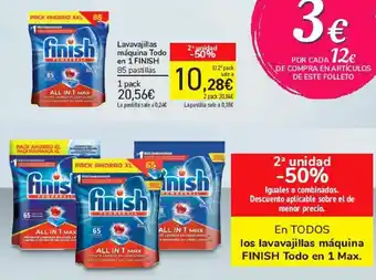 Carrefour En todos los lavavajillas máquina finish todo en 1 max oferta