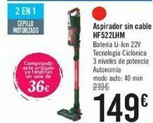 Aspiradora escoba multifuncion hoover hf522lhm 0.45l 22v - Hoover