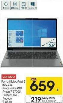 Eroski Lenovo portátil ideapad 3 15alc6 oferta