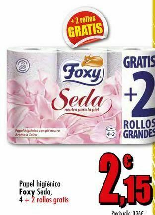 Unide Supermercados Papel higiénico foxy seda, 4 + 2 rollos gratis oferta