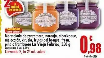 Unide Supermercados Mermelada de zarzamora, naranja, albaricoque, melocotón, ciruela, frutas del bosque, fresa, piña o frambuesa, 350 g, la viej oferta