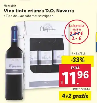Lidl Mezquiriz Vino tinto crianza D.O. Navarra oferta