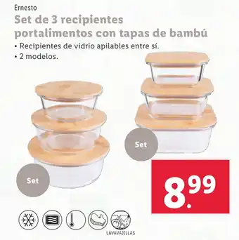 Lidl Set de 3 recipientes portalimentos con tapas de bambú oferta