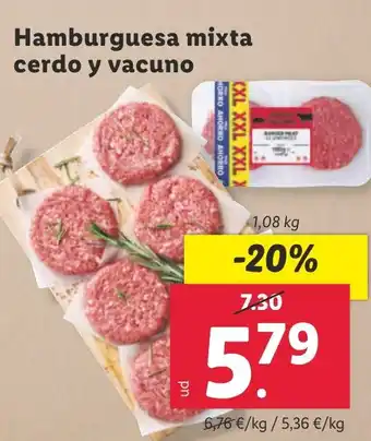Lidl Hamburguesa mixta cerdo y vacuno oferta