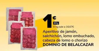 Supeco Aperitivo de jamón, salchichón, lomo embuchado, cabeza de lomo o chorizo DOMINIO DE BELALCAZAR oferta