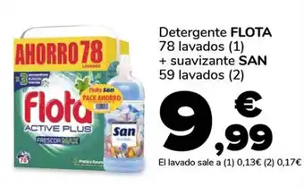 Supeco Detergente FLOTA 78 lavados (1) + suavizante SAN 59 lavados (2) oferta